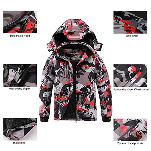 COOKFIP Kid's Ski Jacket Waterproof Boy's and Girl's Warm Fleece Winter Jacket Windproof Hooded Snow Coat - 6