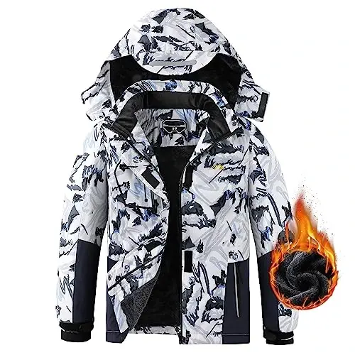 COOKFIP Kid's Ski Jacket Waterproof Boy's and Girl's Warm Fleece Winter Jacket Windproof Hooded Snow Coat - MODAZONE