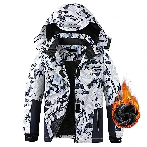 COOKFIP Kid's Ski Jacket Waterproof Boy's and Girl's Warm Fleece Winter Jacket Windproof Hooded Snow Coat - 1