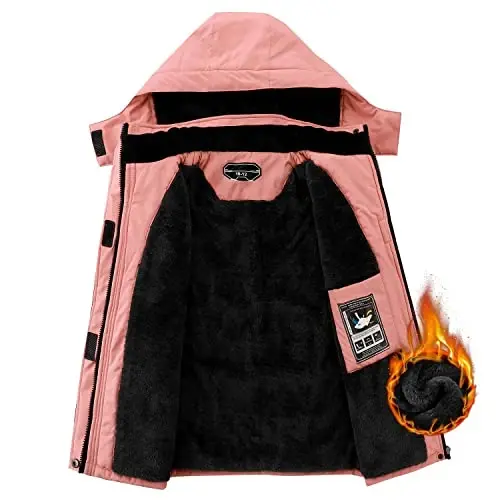 COOKFIP Kid's Ski Jacket Waterproof Boy's and Girl's Warm Fleece Winter Jacket Windproof Hooded Snow Coat - 3