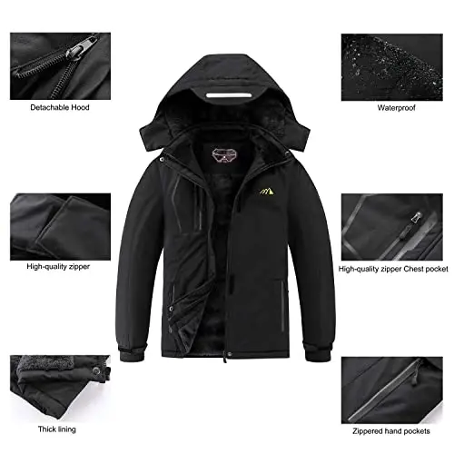 COOKFIP Kid's Ski Jacket Waterproof Boy's and Girl's Warm Fleece Winter Jacket Windproof Hooded Snow Coat - 6