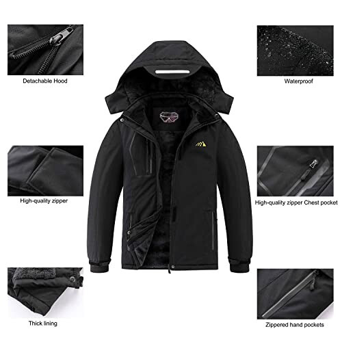 COOKFIP Kids' Ski Jacket Waterproof Boy's and Girl's Warm Fleece Winter Jacket Windproof Hooded Snow Coat - 6