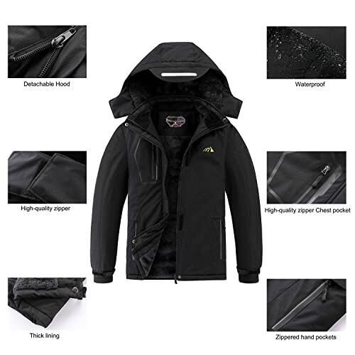 COOKFIP Kid's Ski Jacket Waterproof Boy's and Girl's Warm Fleece Winter Jacket Windproof Hooded Snow Coat - 6