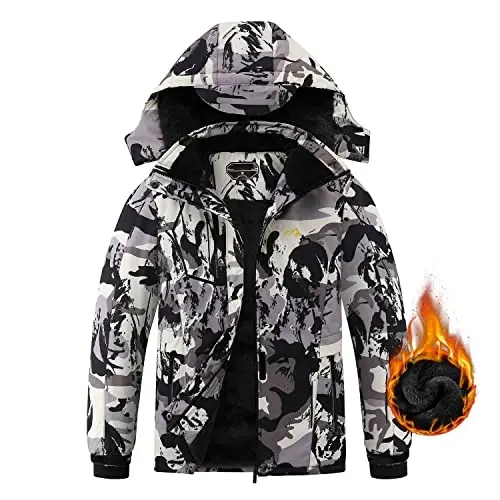 COOKFIP Kid's Ski Jacket Waterproof Boy's and Girl's Warm Fleece Winter Jacket Windproof Hooded Snow Coat - 4