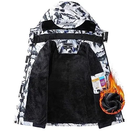 COOKFIP Kid's Ski Jacket Waterproof Boy's and Girl's Warm Fleece Winter Jacket Windproof Hooded Snow Coat - 2