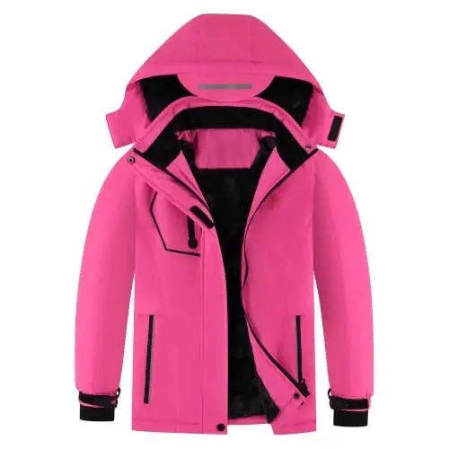 COOKFIP Kid's Ski Jacket Waterproof Boy's and Girl's Warm Fleece Winter Jacket Windproof Hooded Snow Coat - 1