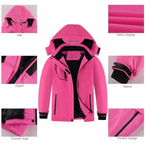 COOKFIP Kid's Ski Jacket Waterproof Boy's and Girl's Warm Fleece Winter Jacket Windproof Hooded Snow Coat - 5