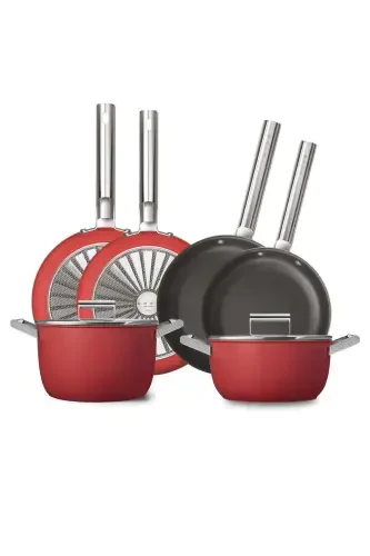 Cookware 50's Style Grande Red 6 Piece Pot & Pan Set - 3