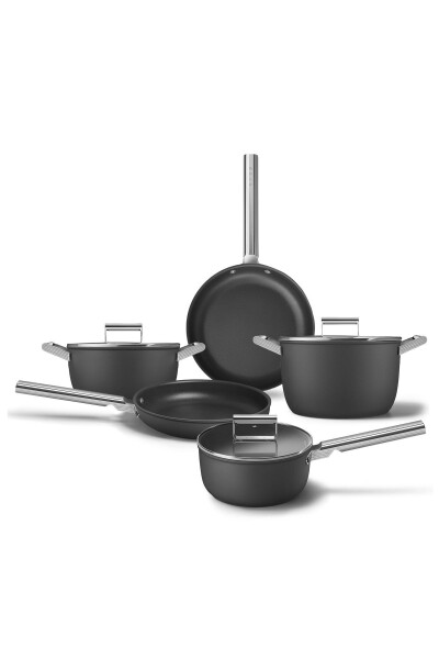 Cookware 50's Style Prima Plus 5-Piece Black Pot & Pan Set - 8