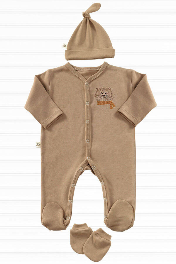 Cool Bear Unisex 3 Parça Hastane Çıkışı Takımı Organik Pamuk Yenidoğan Mini Set-Toprak - 9