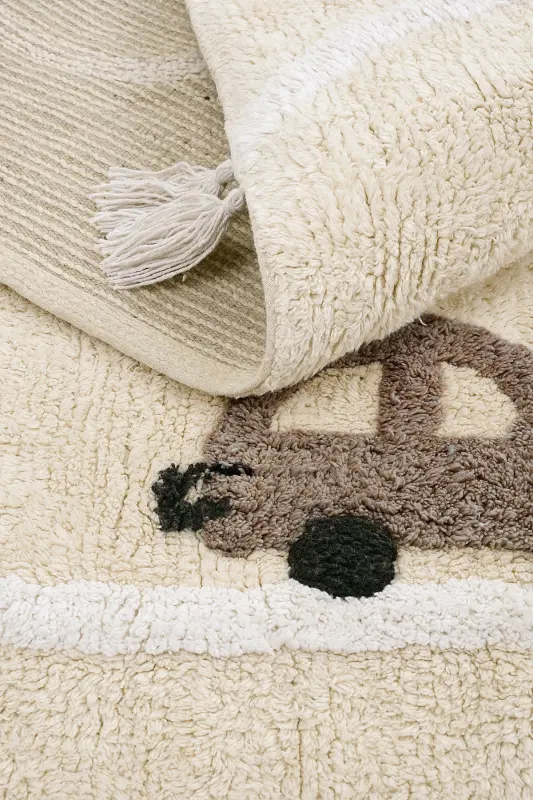 Cool Cotton Araba Yolu Krem Bebek Halısı Makinede Yıkanabilir Kaymaz Taban Yumuşak Doku Çocuk Halısı - Renkli 8 - 8