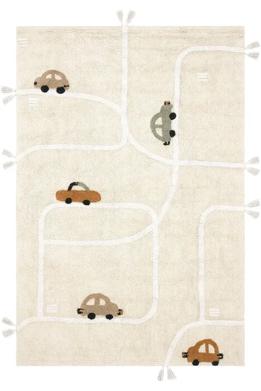 Cool Cotton Araba Yolu Krem Bebek Halısı Makinede Yıkanabilir Kaymaz Taban Yumuşak Doku Çocuk Halısı-Renkli 8 - 2