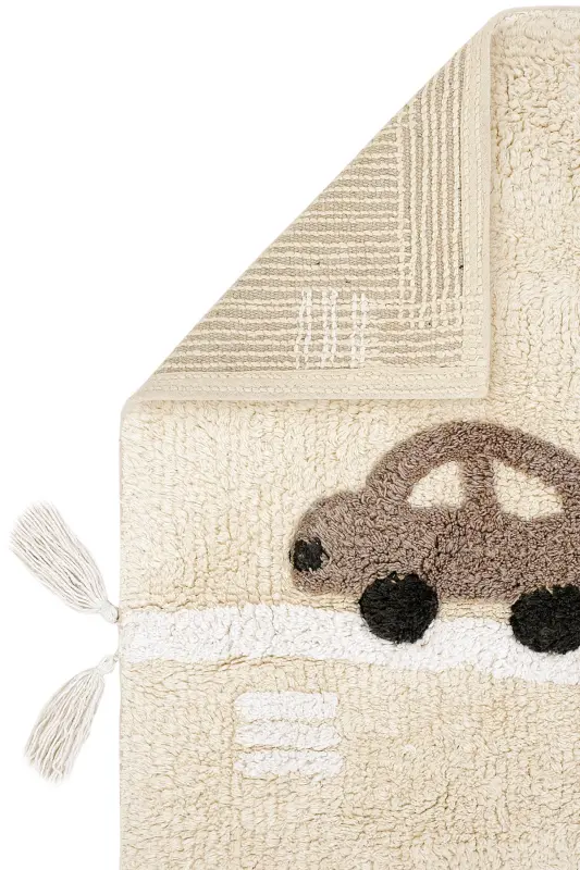 Cool Cotton Araba Yolu Krem Bebek Halısı Makinede Yıkanabilir Kaymaz Taban Yumuşak Doku Çocuk Halısı-Renkli 8 - 5