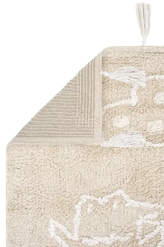 Cool Cotton Bej Bebek Halısı Makinede Yıkanabilir Kaymaz Taban Yumuşak Dokulu Pamuk Çocuk Halısı - Bej 1 - 4