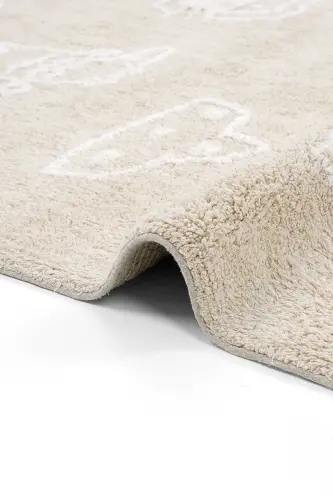 Cool Cotton Bej Bebek Halısı Makinede Yıkanabilir Kaymaz Taban Yumuşak Dokulu Pamuk Çocuk Halısı - Bej 1 - 5
