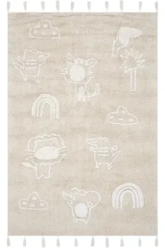 Cool Cotton Бежевый Детский Ковер Машинная Стирка Нескользящая Основа Мягкий На Ощупь Хлопковый Детский Ковер-Бежевый 1 - 1