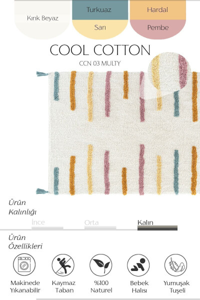 Cool Cotton Ccn 03 Multy Xw Makinede Yıkanabilir Kaymaz Tabanlı Naturel Pamuk Dokuma Bebek Halısı - 17