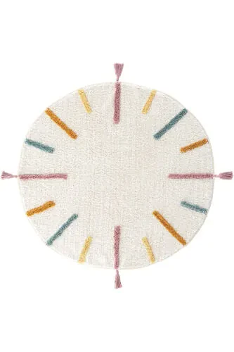 Cool Cotton CCN 03 Multy Yıkanabilir Kaymaz Tabanlı Naturel Pamuk Dokuma Yuvarlak Bebek Halısı-Multy - 1