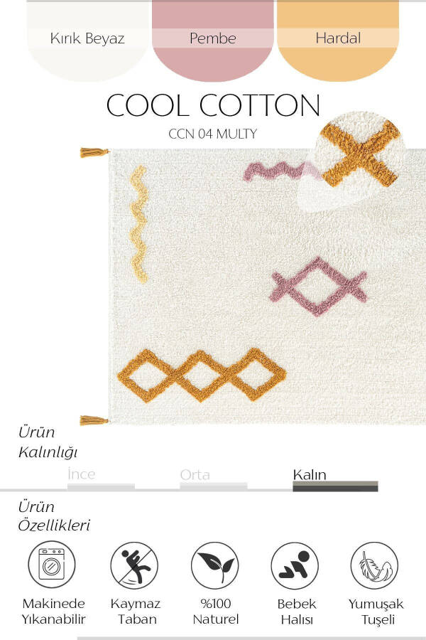 Cool Cotton Ccn 04 Multy Xw Machine Washable Non-Slip Natural Cotton Woven Baby Rug - 9