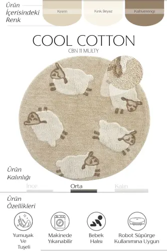 Cool Cotton Ccn 11 Multy Washable Non-Slip Base Natural Cotton Woven Round Baby Carpet-Colorful 5 - COOL HALI (1)