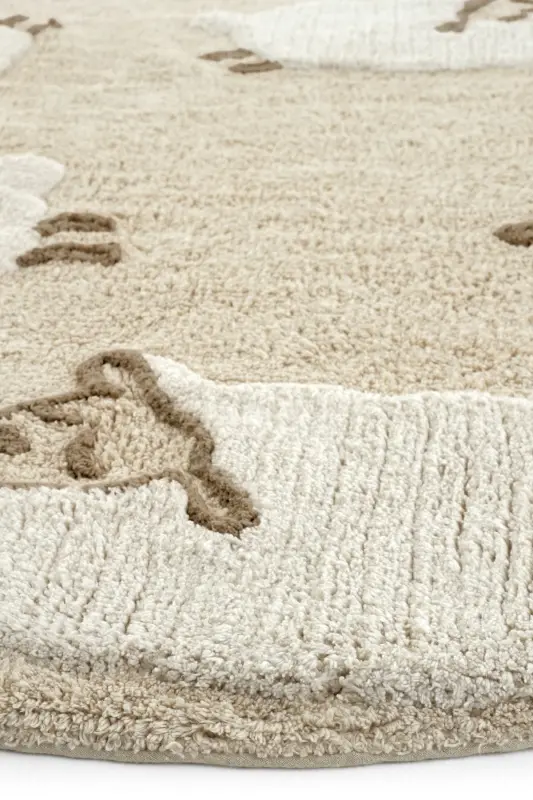 Cool Cotton Ccn 11 Multy Washable Non-Slip Base Natural Cotton Woven Round Baby Carpet-Colorful 5 - 5