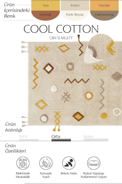 Cool Cotton Ccn 12 Multy Xw Makinede Yıkanabilir Kaymaz Tabanlı Naturel Pamuk Dokuma Bebek Halısı - 16