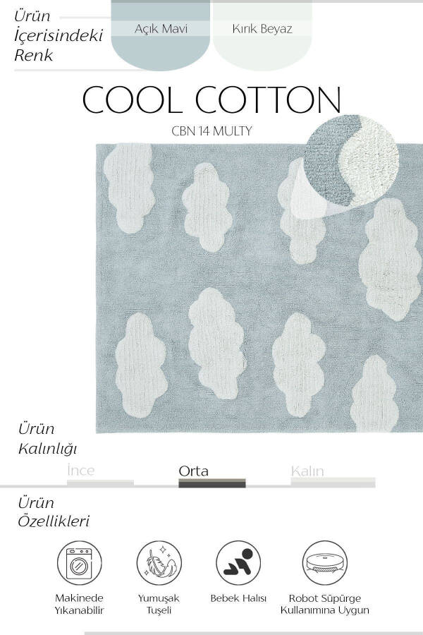 Cool Cotton Ccn 14 Multy Makinede Yıkanabilir Kaymaz Tabanlı Pamuk Dokuma Bulut Desenli Bebek Halısı - 9