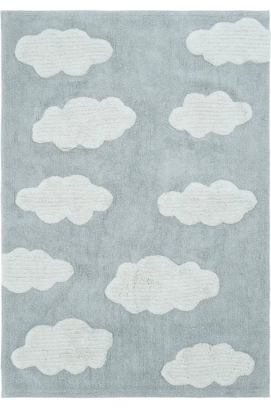 Cool Cotton Ccn 14 Multy Makinede Yıkanabilir Kaymaz Tabanlı Pamuk Dokuma Bulut Desenli Bebek Halısı - Mavi 3 - 1