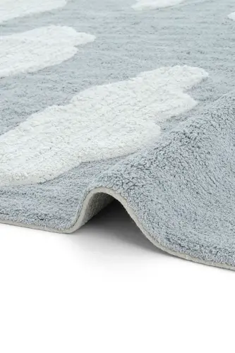 Cool Cotton Ccn 14 Multy Makinede Yıkanabilir Kaymaz Tabanlı Pamuk Dokuma Bulut Desenli Bebek Halısı - Mavi 3 - 5