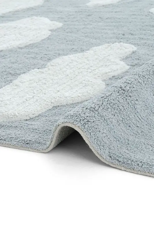 Cool Cotton Ccn 14 Multy Makinede Yıkanabilir Kaymaz Tabanlı Pamuk Dokuma Bulut Desenli Bebek Halısı - Mavi 3 - 5
