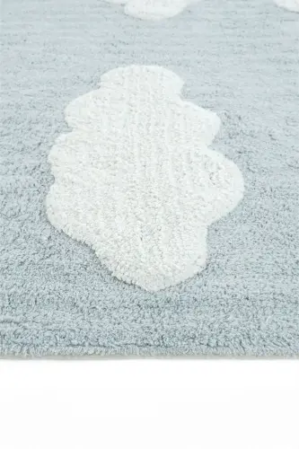 Cool Cotton Ccn 14 Multy Makinede Yıkanabilir Kaymaz Tabanlı Pamuk Dokuma Bulut Desenli Bebek Halısı - Mavi 3 - 6