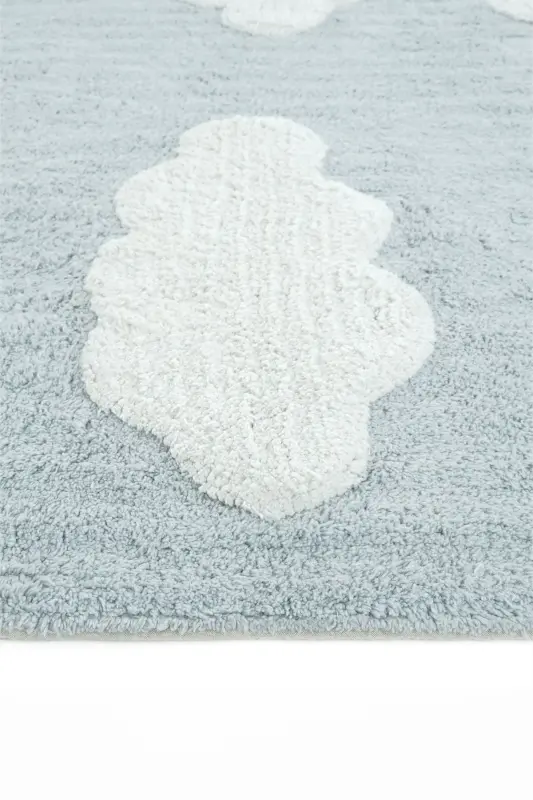 Cool Cotton Ccn 14 Multy Makinede Yıkanabilir Kaymaz Tabanlı Pamuk Dokuma Bulut Desenli Bebek Halısı - Mavi 3 - 6