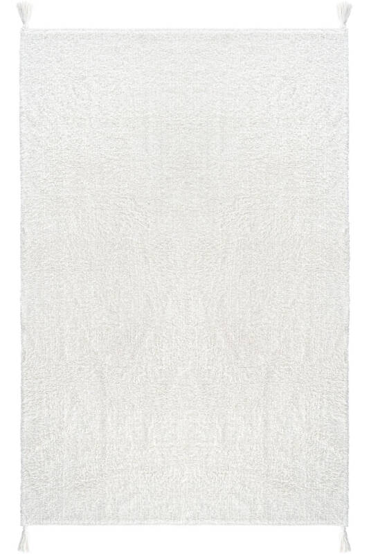 Cool Cotton Ccn Beyaz Makinede Yıkanabilir Kaymaz Tabanlı Naturel Pamuk Dokuma Bebek Halısı-Beyaz - 2