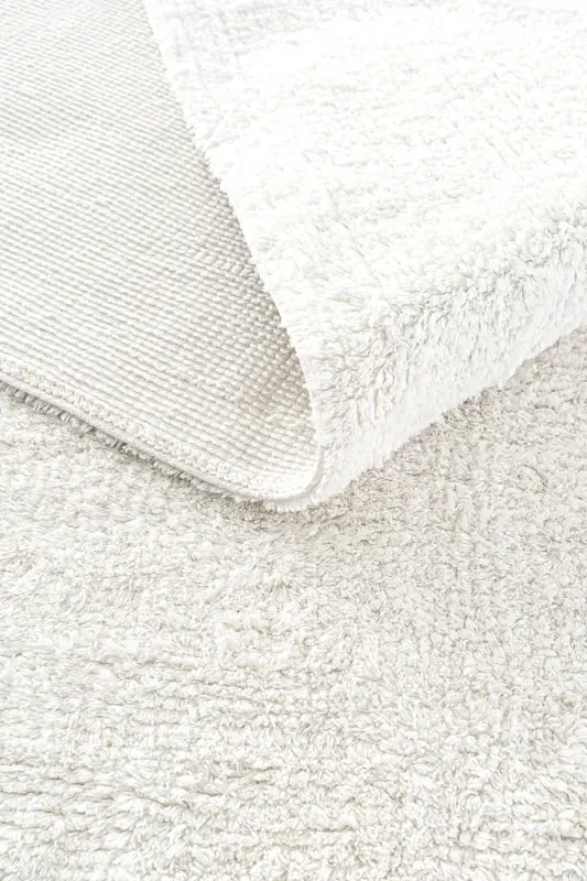 Cool Cotton Ccn Beyaz Makinede Yıkanabilir Kaymaz Tabanlı Naturel Pamuk Dokuma Bebek Halısı - Beyaz - 9
