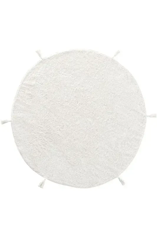 Cool Cotton Ccn Beyaz Yıkanabilir Kaymaz Tabanlı Naturel Pamuk Dokuma Yuvarlak Bebek Halısı-Beyaz - COOL HALI