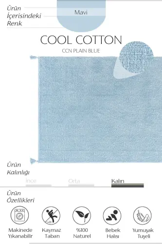 Cool Cotton Ccn Blue Machine Washable Non-Slip Natural Cotton Woven Baby Rug - 3