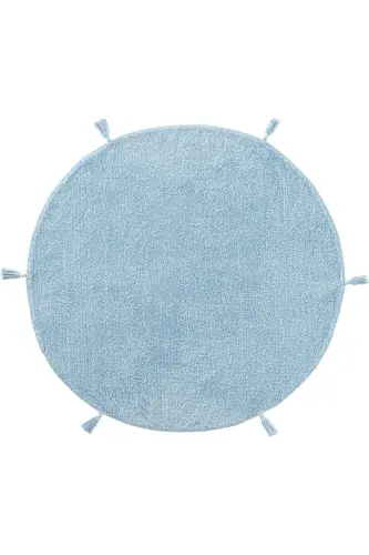 Cool Cotton Ccn Blue Washable Non-Slip Base Natural Cotton Woven Round Baby Carpet-Blue - 1