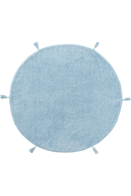 Cool Cotton Ccn Blue Washable Non-Slip Base Natural Cotton Woven Round Baby Carpet-Blue - 1
