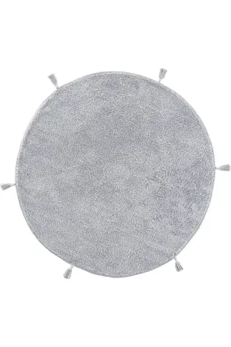 Cool Cotton Ccn Gri Yıkanabilir Kaymaz Tabanlı Naturel Pamuk Dokuma Yuvarlak Bebek Halısı-Gri 