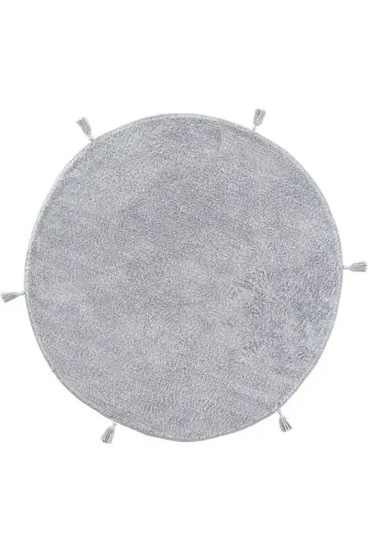 Cool Cotton Ccn Gri Yıkanabilir Kaymaz Tabanlı Naturel Pamuk Dokuma Yuvarlak Bebek Halısı-Gri - COOL HALI