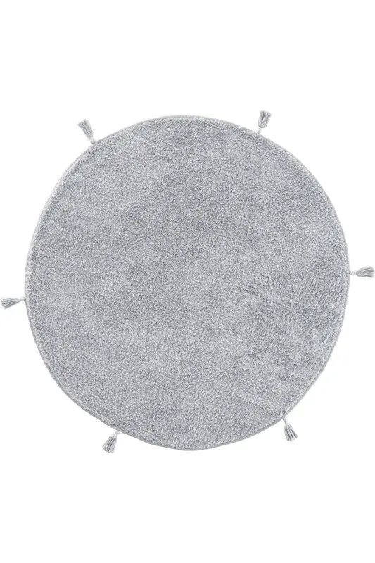 Cool Cotton Ccn Gri Yıkanabilir Kaymaz Tabanlı Naturel Pamuk Dokuma Yuvarlak Bebek Halısı - Gri - 1