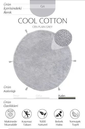 Cool Cotton Ccn Gri Yuviladigan Sirpanmaydigan Tabiat Paxta To'quv Dumaloq Chaqaloq Gilami-Kulrang - COOL HALI (1)