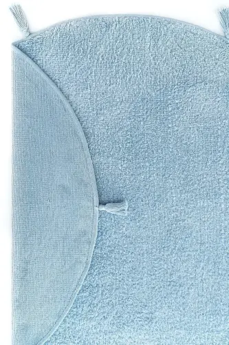 Cool Cotton Ccn Mavi Yıkanabilir Kaymaz Tabanlı Naturel Pamuk Dokuma Yuvarlak Bebek Halısı-Mavi - 4