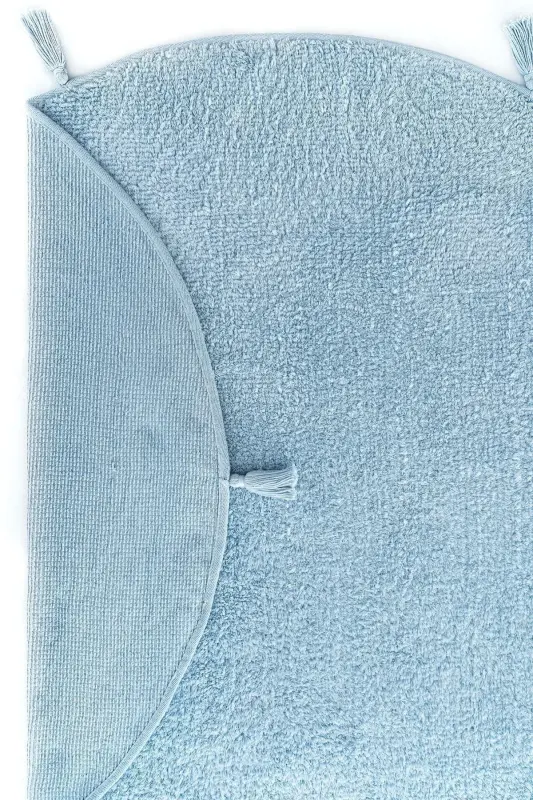 Cool Cotton Ccn Mavi Yıkanabilir Kaymaz Tabanlı Naturel Pamuk Dokuma Yuvarlak Bebek Halısı-Mavi - 4
