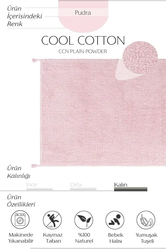 Cool Cotton Ccn Powder Machine Washable Non-Slip Base Natural Cotton Woven Baby Rug - 2