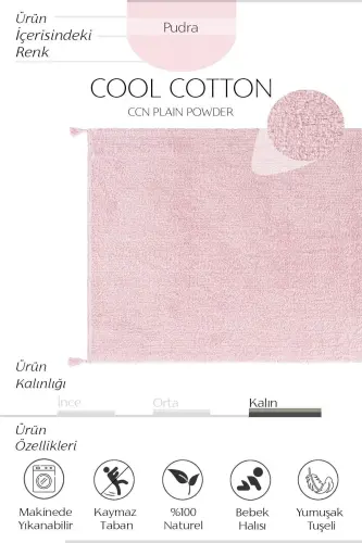Cool Cotton Ccn Pudra Makinede Yıkanabilir Kaymaz Tabanlı Naturel Pamuk Dokuma Bebek Halısı - Pudra - COOL HALI (1)