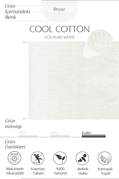 Cool Cotton Ccn White Machine Washable Non-Slip Natural Cotton Woven Baby Rug - 17