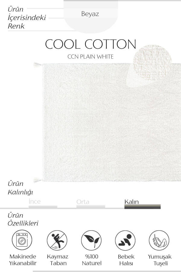 Cool Cotton Ccn White Machine Washable Non-Slip Natural Cotton Woven Baby Rug - 17