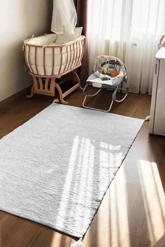 Cool Cotton Ccn White Machine Washable Non-Slip Natural Cotton Woven Baby Rug - 2