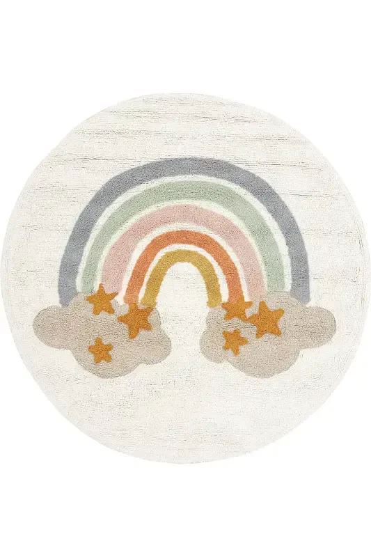 Cool Cotton Cream Baby Rug Machine Washable Non-Slip Base Soft Texture Round Children's Rug-Cream 1 - 1